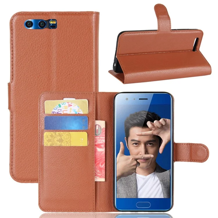 For Huawei Honor 9 Litchi Texture PU Leather Wallet Stand Phone Case Shell - Black-Cellmalls