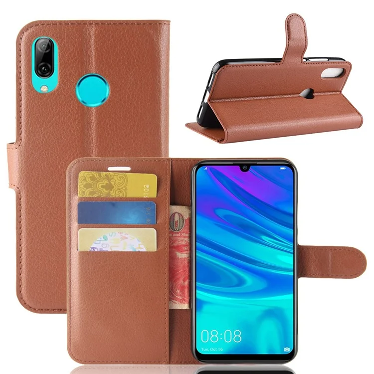 Litchi Skin PU Leather Case Magnetic Closure Folio Flip Wallet Stand  Shell for Huawei P30 Lite - Black-Cellmalls