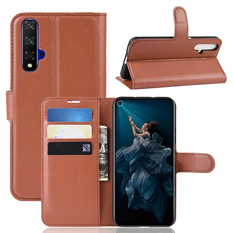 Litchi Skin Leather Wallet Stand Case for Huawei Honor 20S / Honor 20 - Black-Cellmalls