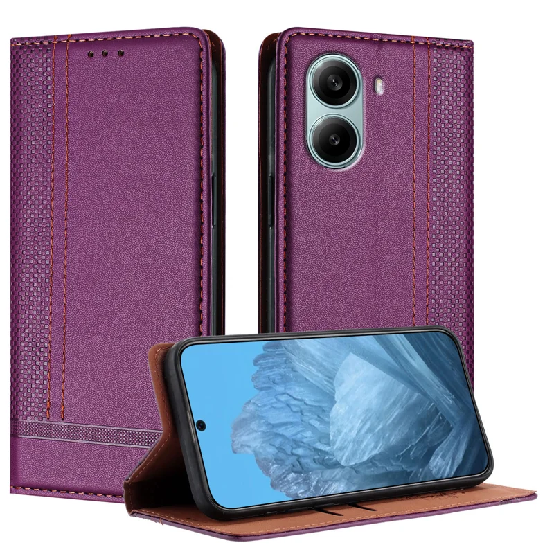 For Xiaomi Redmi Turbo 4 Pro 5G Case L-Shaped Grid Pattern Leather Stand Phone Cover with Card Slots - Blue-Cellmalls