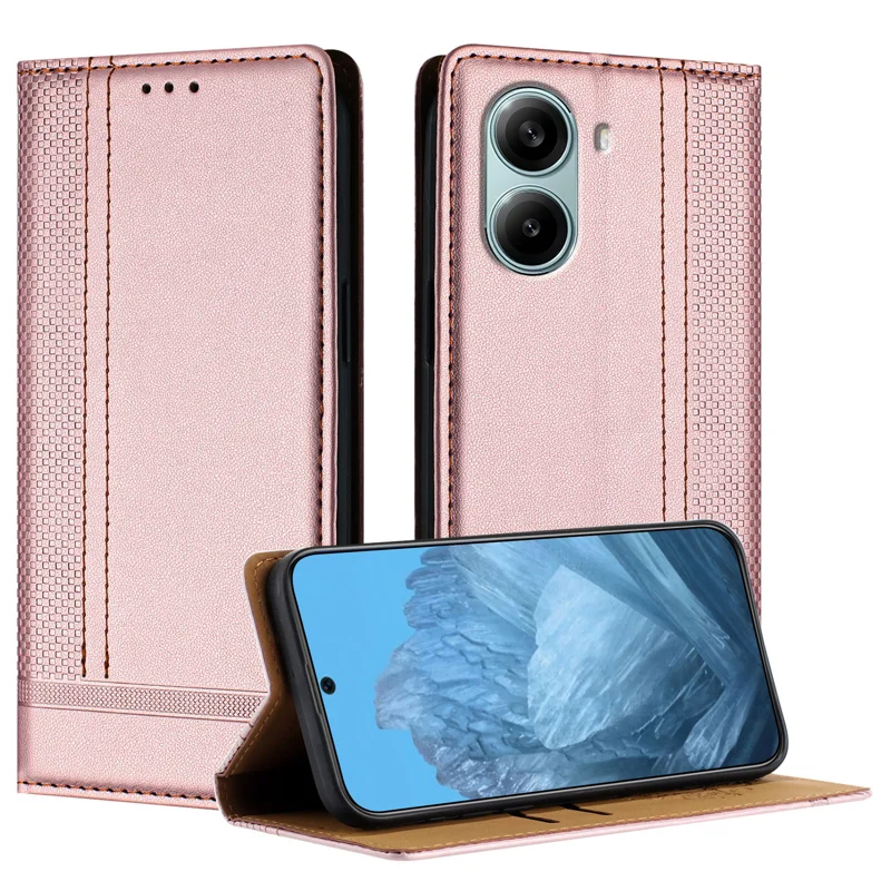 For Xiaomi Redmi Turbo 4 Pro 5G Case L-Shaped Grid Pattern Leather Stand Phone Cover with Card Slots - Blue-Cellmalls