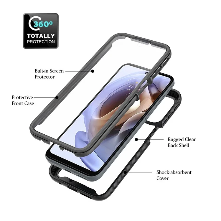 3-in-1 Hybrid Phone Case for Motorola Moto G51 5G All-inclusive Protection Wear-resistant Detachable Cell Phone Case with PET Screen Protector - Black-Cellmalls