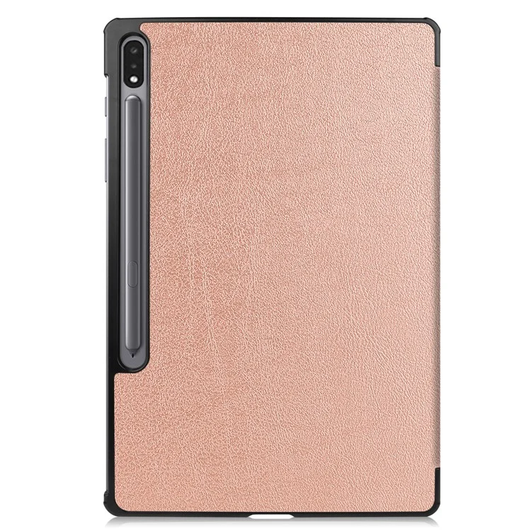 Full Protection Stable Tri-fold Stand Stand Design Leather Case for Samsung Galaxy Tab S7 FE SM-T730/SM-T736 - Rose Gold-Cellmalls