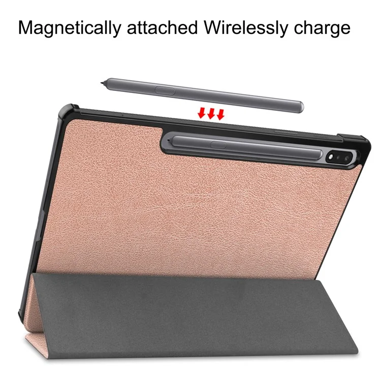 Full Protection Stable Tri-fold Stand Stand Design Leather Case for Samsung Galaxy Tab S7 FE SM-T730/SM-T736 - Rose Gold-Cellmalls