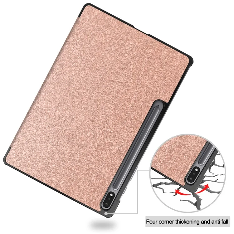 Full Protection Stable Tri-fold Stand Stand Design Leather Case for Samsung Galaxy Tab S7 FE SM-T730/SM-T736 - Rose Gold-Cellmalls