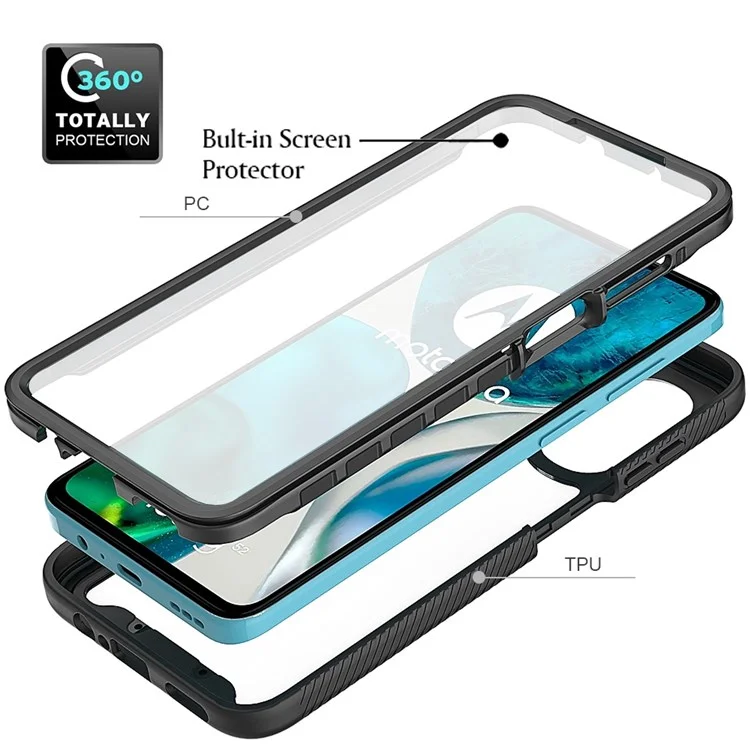 PC + TPU Hybrid Case for Motorola Moto G52 4G / G82 5G, 3-in-1 Anti-scratch Drop-proof Cell Phone Shell with PET Screen Protector - Black-Cellmalls