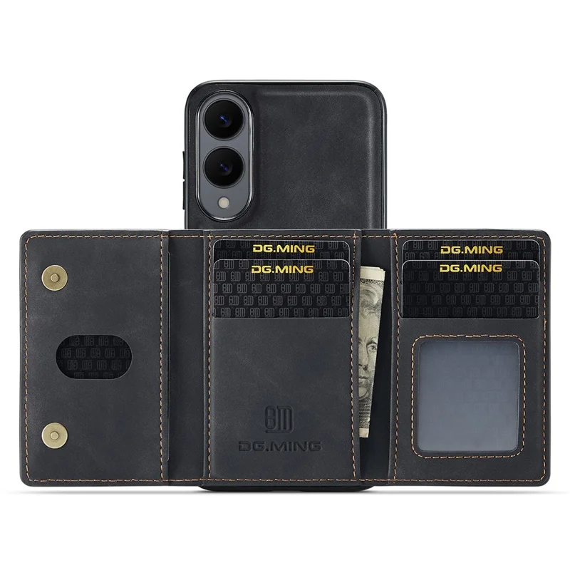 DG.MING M2 Series for Samsung Galaxy S25 Edge Case PU + PC + TPU Phone Cover Detachable Wallet - Black-Cellmalls
