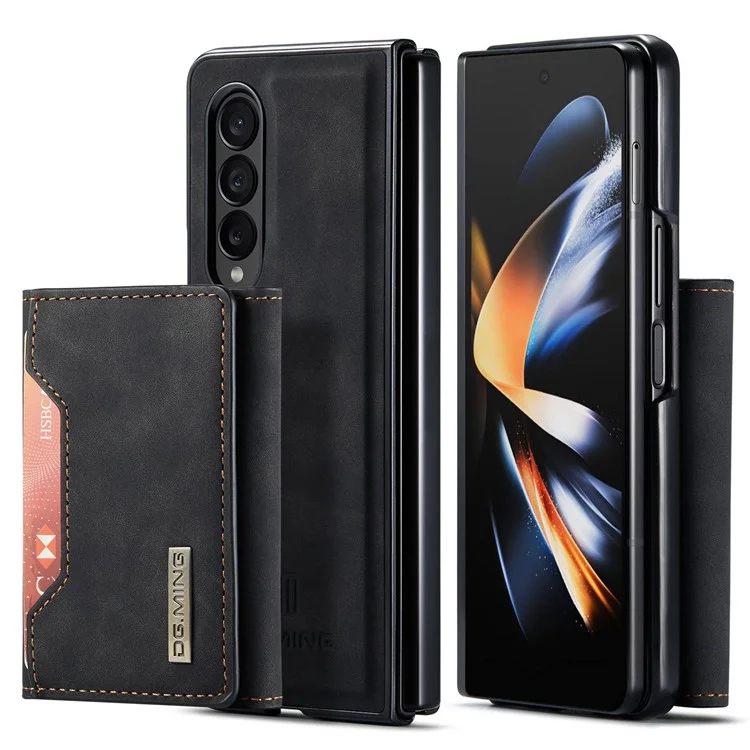 DG.MING M2 Series for Samsung Galaxy Z Fold4 5G Phone Case Magnetic Absorption Detachable Wallet Phone Case Kickstand Protective Cover - Black-Cellmalls