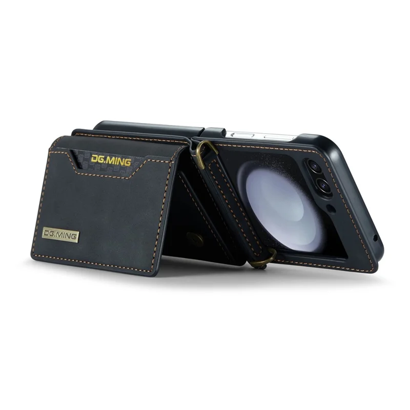 DG.MING M2 Series for Samsung Galaxy Z Flip7 FE 5G / Z Flip6 5G Case PU+PC Phone Cover with Wallet, Strap - Black-Cellmalls