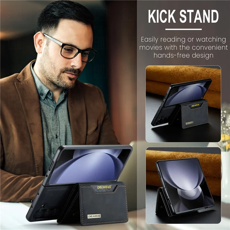 DG.MING M2 Series Kickstand Wallet Case for Samsung Galaxy Z Fold5 5G , PU Leather+PC Detachable Magnetic Phone Cover - Black-Cellmalls