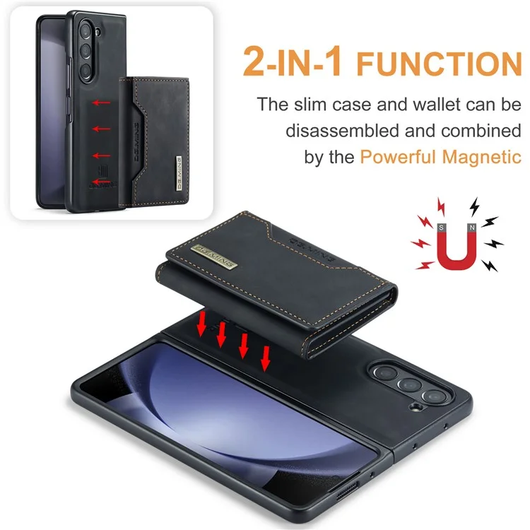 DG.MING M2 Series Kickstand Wallet Case for Samsung Galaxy Z Fold5 5G , PU Leather+PC Detachable Magnetic Phone Cover - Black-Cellmalls