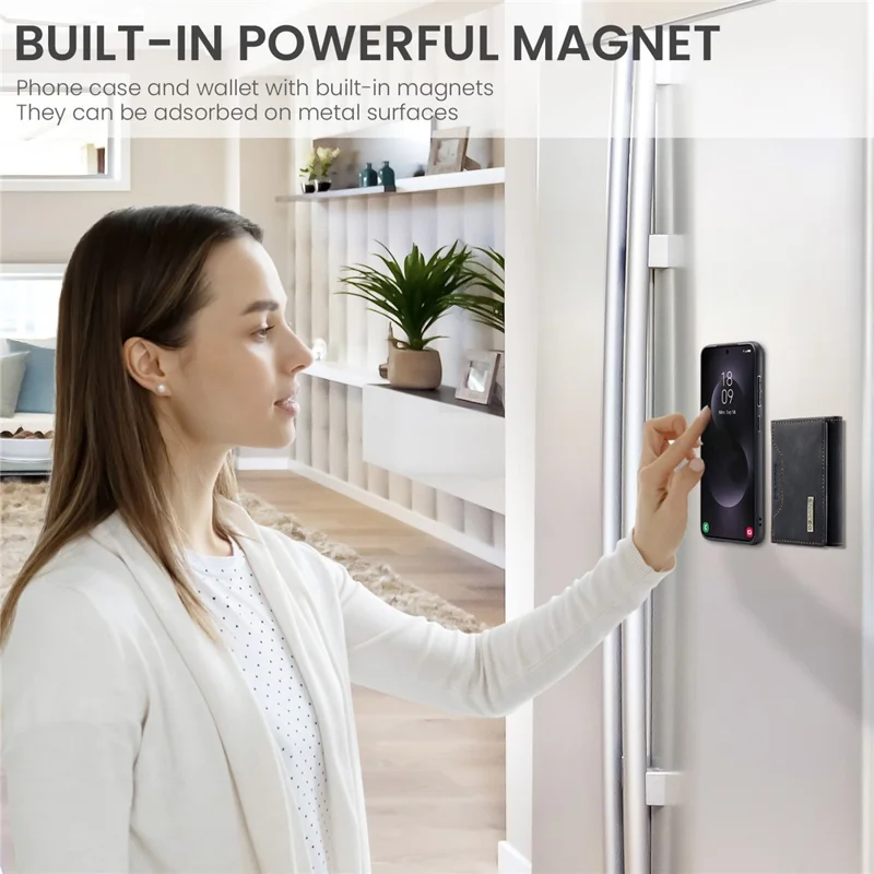 DG.MING M2 Series for Samsung Galaxy S25 Edge Case PU + PC + TPU Phone Cover Detachable Wallet - Black-Cellmalls