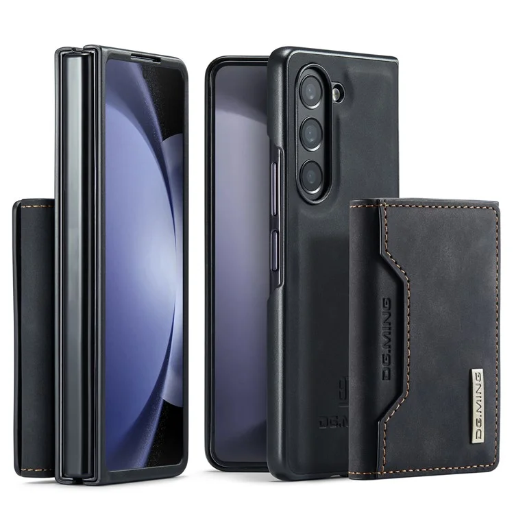 DG.MING M2 Series Kickstand Wallet Case for Samsung Galaxy Z Fold5 5G , PU Leather+PC Detachable Magnetic Phone Cover - Black-Cellmalls