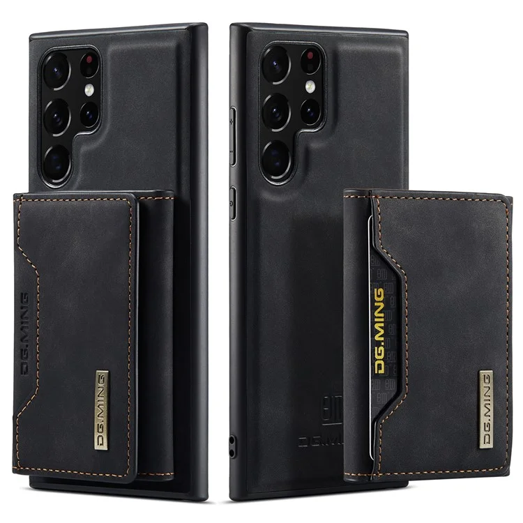 DG.MING M2 Series Anti-fall Magnetic 2-in-1 Wallet Phone Case Shockproof Phone Protector Support Wireless Charging for Samsung Galaxy S22 Ultra 5G - Black-Cellmalls