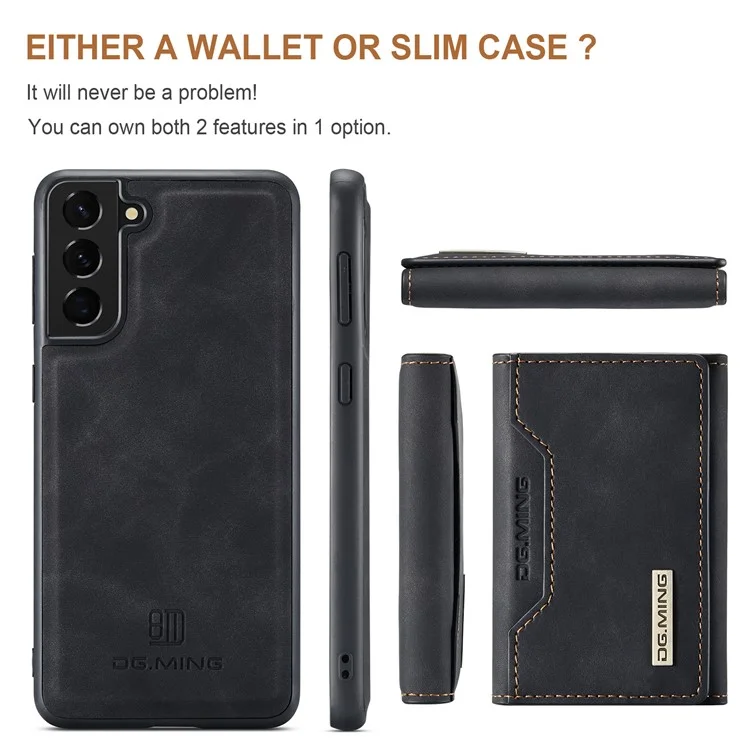 DG.MING M2 Series Detachable Wallet Design Hybrid Case with Kickstand for Samsung Galaxy S21 FE - Black-Cellmalls