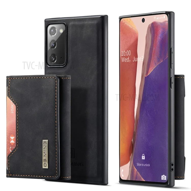 DG.MING M2 Series Tri-fold Wallet Magnetic Kickstand Design Leather Case for Samsung Galaxy Note20 4G/5G - Black-Cellmalls