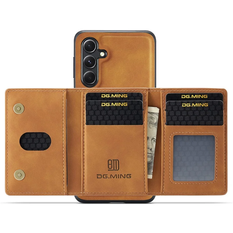 DG.MING M2 Series for Samsung Galaxy A35 5G Kickstand Case Detachable Magnetic Wallet Phone Cover - Brown-Cellmalls