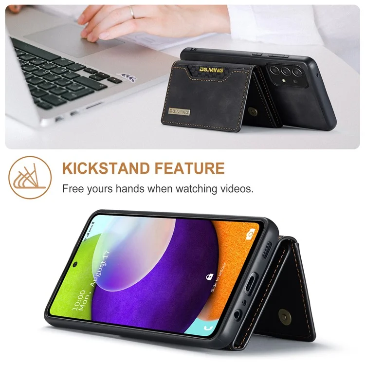 DG.MING M2 Series Anti-fall Tri-fold Wallet Magnetic Kickstand Leather Case for Samsung Galaxy A52 4G/5G / A52s 5G - Black-Cellmalls