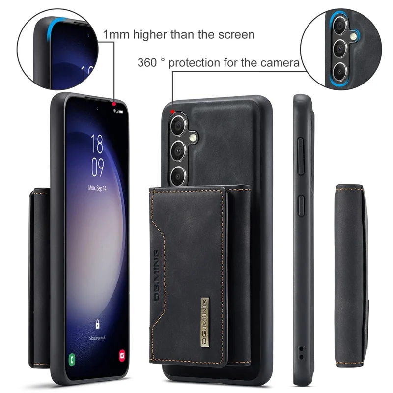 DG.MING M2 Series for Samsung Galaxy A15 4G / 5G Case Detachable 2-in-1 Wallet Phone Leather Back Cover - Black-Cellmalls