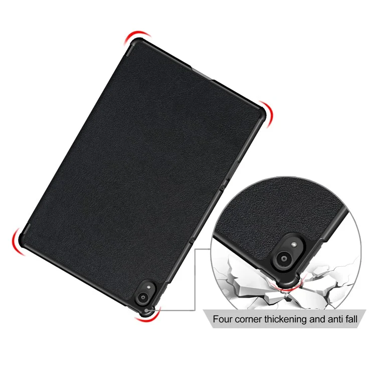 Narrow Bezel Tri-fold Auto-Sleep-and-Wake Smart Leather Stand Case with Anti-Shock Bumper for Lenovo Tab P11 TB-J606F / Tab P11 5G - Black-Cellmalls