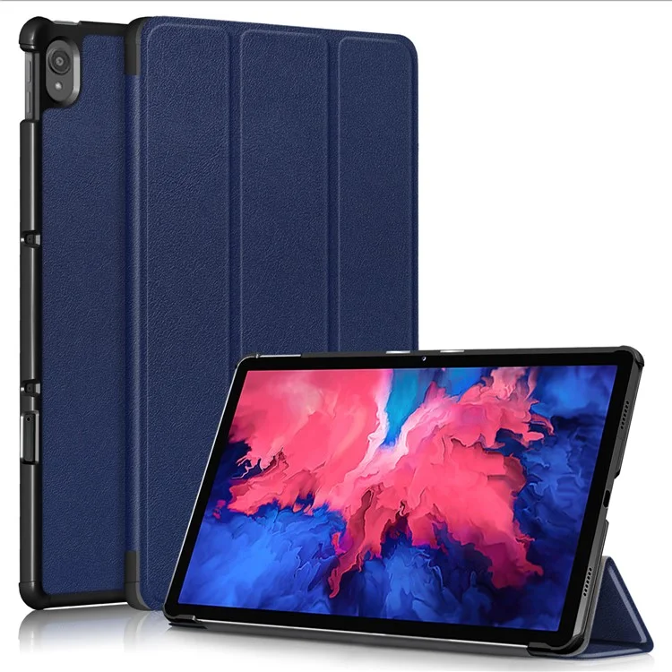 Narrow Bezel Tri-fold Auto-Sleep-and-Wake Smart Leather Stand Case with Anti-Shock Bumper for Lenovo Tab P11 TB-J606F / Tab P11 5G - Black-Cellmalls