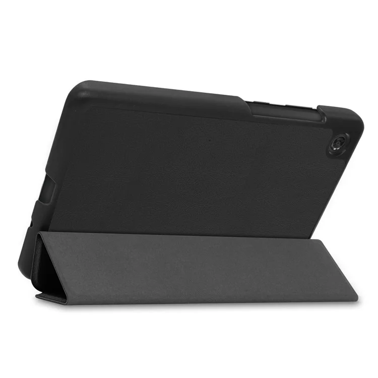 For Lenovo Tab M7 (2nd Gen) TB-7305F / (3rd Gen) Stable Tri-fold Stand Stand Tablet Cover Textured Surface PU Leather Tablet Case with Dual Viewing Angles  - Black-Cellmalls
