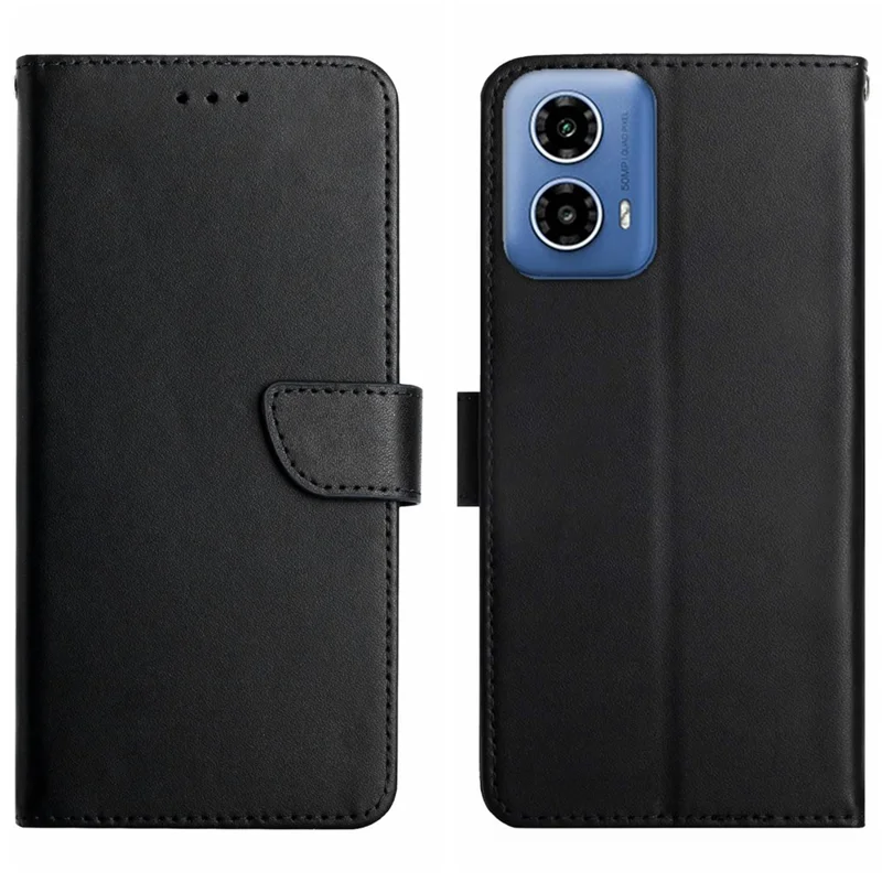 HT02 For Motorola Moto G45 5G / G34 5G Wallet Phone Case Nappa Texture Genuine Cow Leather Cover - Blue-Cellmalls