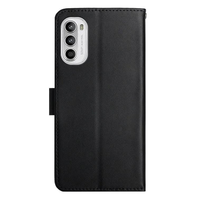 For Motorola Moto G52 4G / G82 5G Magnetic Closure Wallet Style Genuine Leather Cover Nappa Texture Adjustable Stand Cell Phone Case - Black-Cellmalls