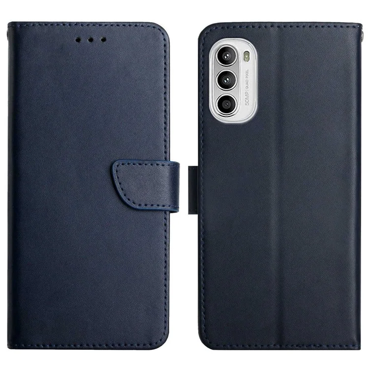 For Motorola Moto G52 4G / G82 5G Magnetic Closure Wallet Style Genuine Leather Cover Nappa Texture Adjustable Stand Cell Phone Case - Black-Cellmalls