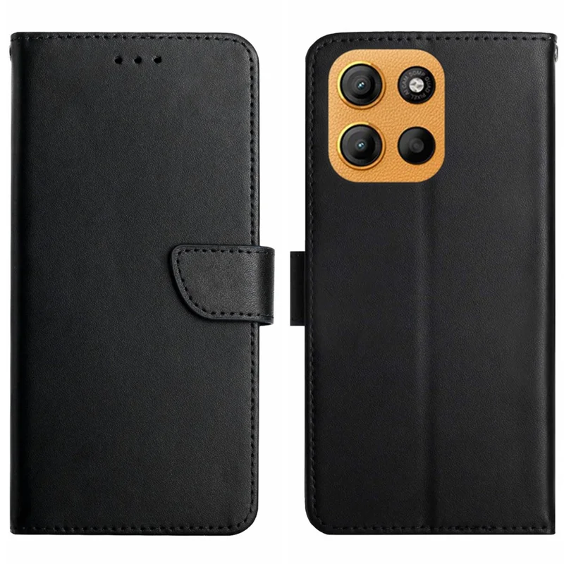 For Motorola Moto G15 4G Case Genuine Cow Leather Phone Cover Nappa Texture - Black-Cellmalls