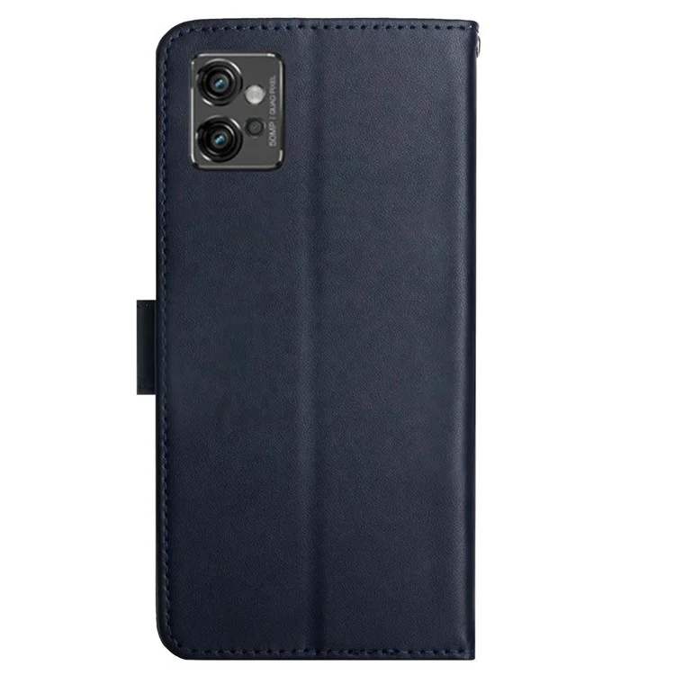 HT02 Shockproof Phone Case for Motorola Moto G32 4G, Nappa Texture Genuine Leather Magnetic Closure Stand Phone Cover - Blue-Cellmalls