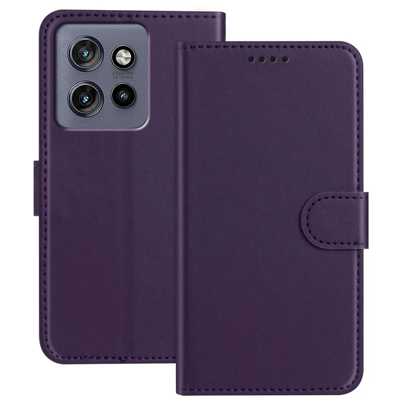 For Motorola ThinkPhone 25 5G / Motorola Edge 50 Neo 5G Leather Case Wallet Stand Solid Color Anti Drop Phone Cover - Black-Cellmalls