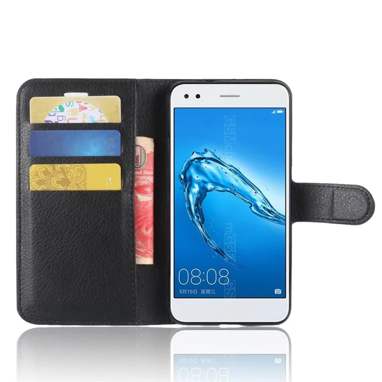 Litchi Texture Leather Wallet Stand Phone Case for Huawei P9 Lite mini / Y6 Pro (2017) / Enjoy 7 - Black-Cellmalls