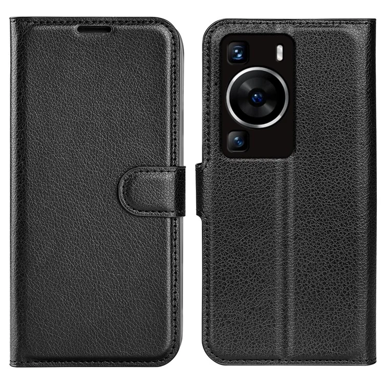 For Huawei P60 PU Leather Phone Stand Case Litchi Texture Wallet Phone Cover - Black-Cellmalls
