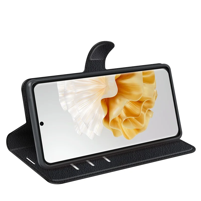 For Huawei Pura 70 Wallet Case with Card Holder Litchi Texture Leather Phone Cover - Black-Cellmalls