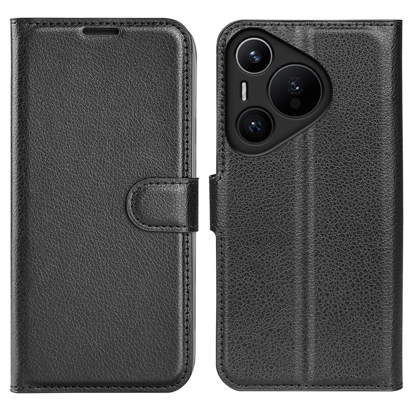 For Huawei Pura 70 Wallet Case with Card Holder Litchi Texture Leather Phone Cover - Black-Cellmalls