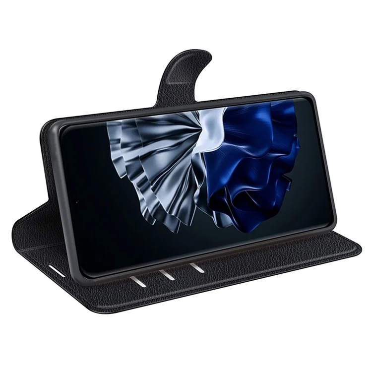 For Huawei P60 PU Leather Phone Stand Case Litchi Texture Wallet Phone Cover - Black-Cellmalls