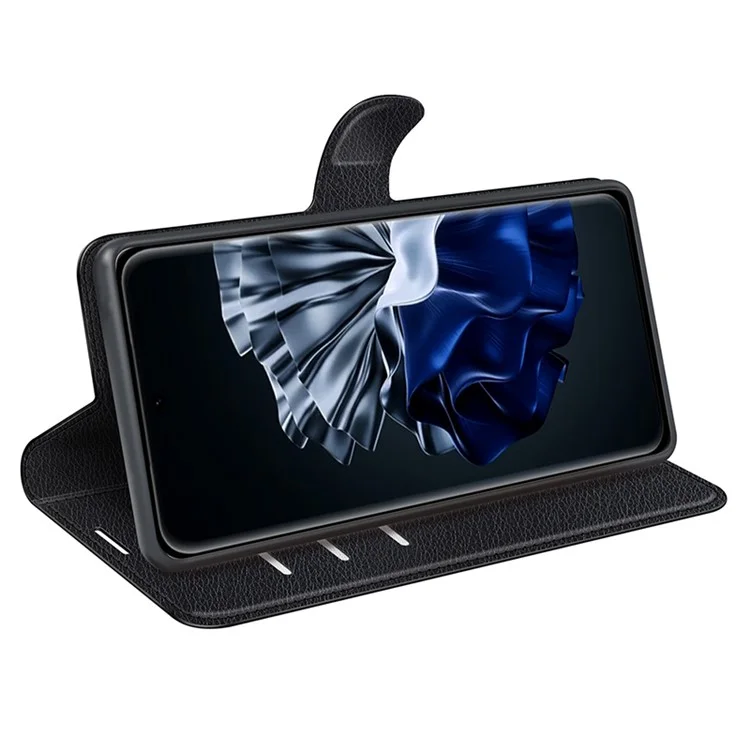 For Huawei P60 Pro Litchi Texture Phone Leather Case Wallet Stand Anti-drop Phone Cover - Black-Cellmalls