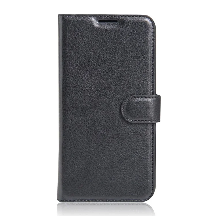 Litchi Grain Folio Flip Leather Wallet Case for Huawei P9 Lite - Black-Cellmalls