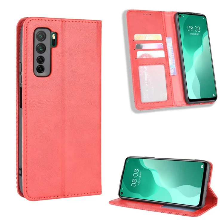 Auto-absorbed Retro Leather Flip Protective Cover for Huawei nova 7 SE/P40 lite 5G - Black-Cellmalls