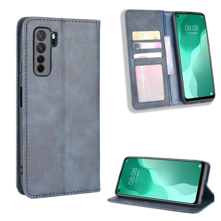 Auto-absorbed Retro Leather Flip Protective Cover for Huawei nova 7 SE/P40 lite 5G - Black-Cellmalls