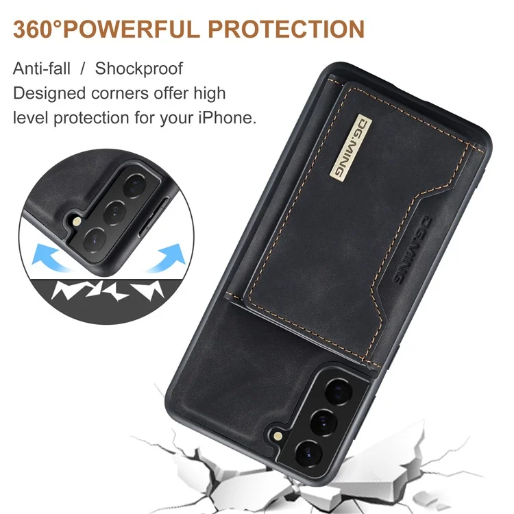 DG.MING M2 Series Wireless Charging Shockproof Phone Protective Cover Detachable 2-in-1 Wallet Phone Case for Samsung Galaxy S22+ 5G - Black-Cellmalls