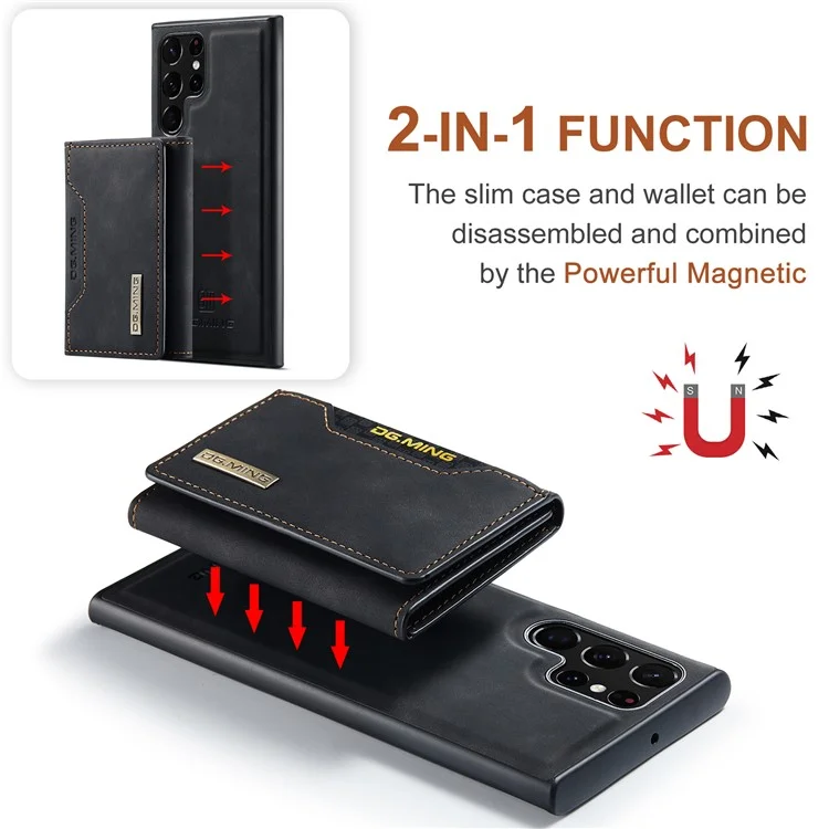 DG.MING M2 Series Anti-fall Magnetic 2-in-1 Wallet Phone Case Shockproof Phone Protector Support Wireless Charging for Samsung Galaxy S22 Ultra 5G - Black-Cellmalls