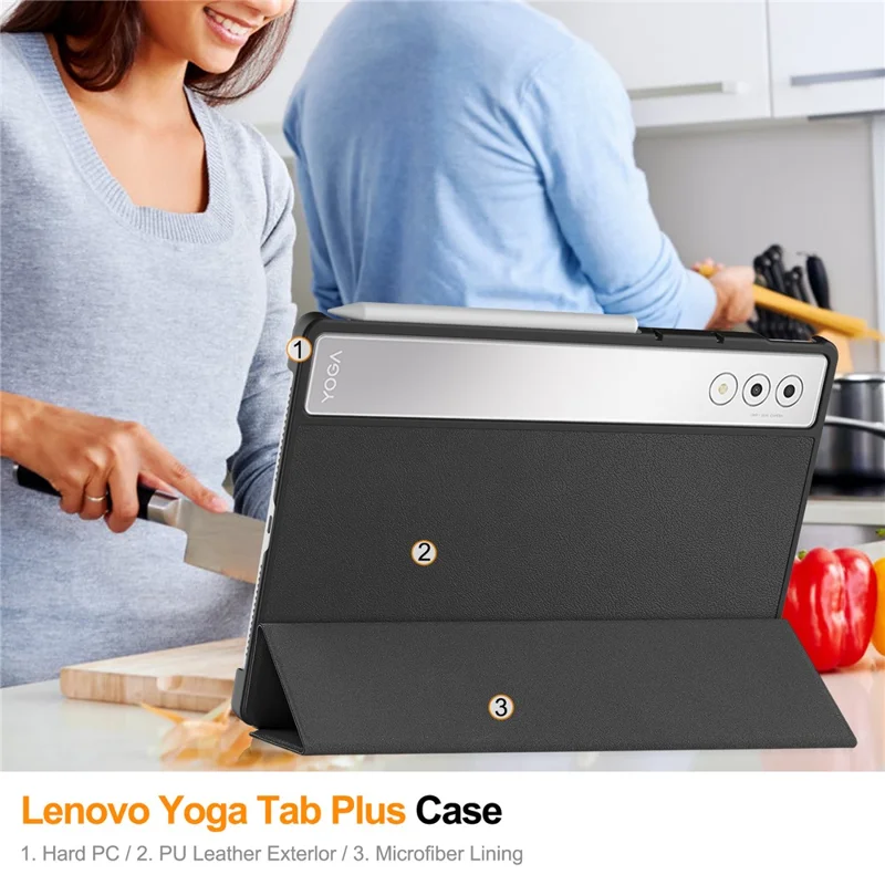 For Lenovo Yoga Tab Plus Case Anti-Drop Leather Stand Tablet Cover - Black-Cellmalls
