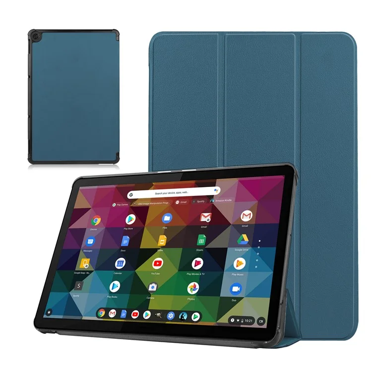 Litch Skin PU Leather Tri-fold Stand Shell for Lenovo Chromebook Duet Tablet Case - Black-Cellmalls