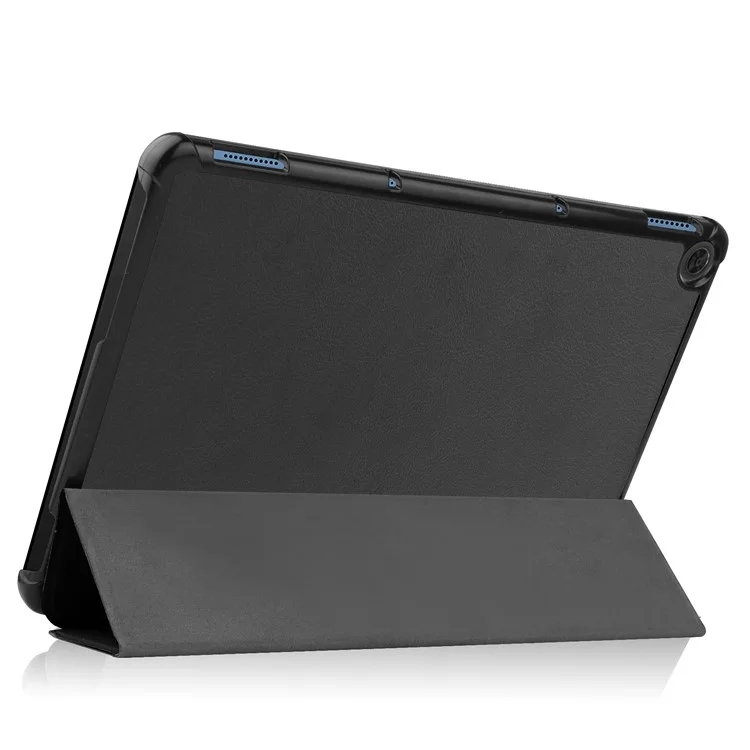 Litch Skin PU Leather Tri-fold Stand Shell for Lenovo Chromebook Duet Tablet Case - Black-Cellmalls