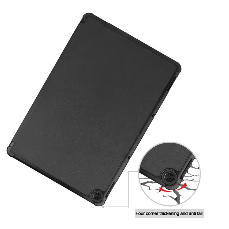 Litch Skin PU Leather Tri-fold Stand Shell for Lenovo Chromebook Duet Tablet Case - Black-Cellmalls