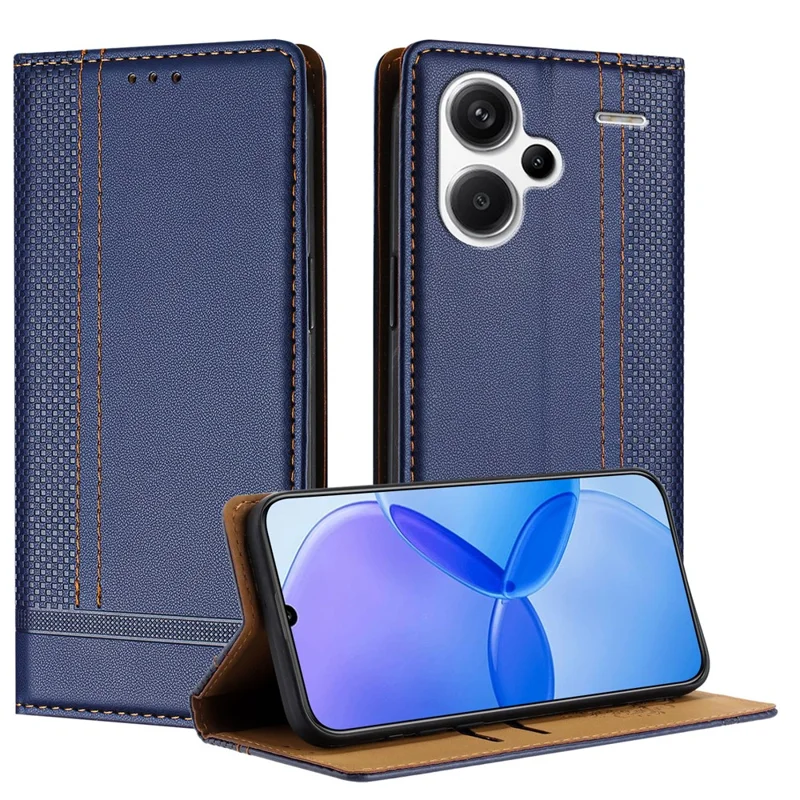 For Xiaomi Redmi Note 13 Pro+ 5G Case L-Shaped Grid Pattern Leather Stand Phone Cover with Card Slots - Blue-Cellmalls