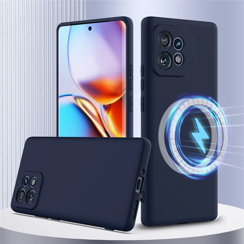 Liquid Silicone Case For Motorola Edge 40 Pro 5G  /  Edge+ (2023)  /  Moto X40 5G Compatible with MagSafe Phone Cover with Lanyard - Dark Blue-Cellmalls