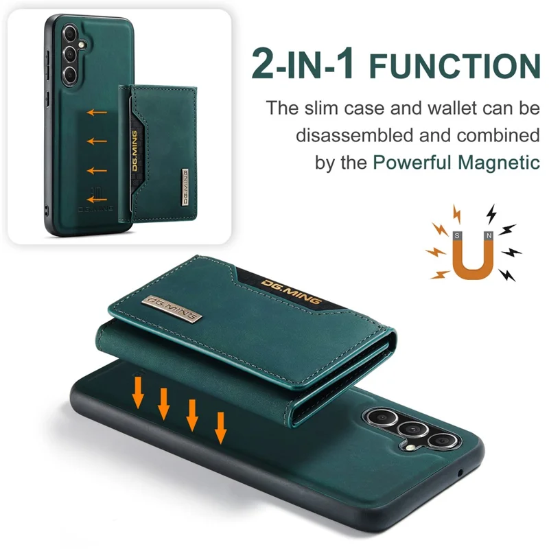 DG.MING M2 Series for Samsung Galaxy A55 5G Magnetic Phone Case Detachable Wallet Cover - Green-Cellmalls